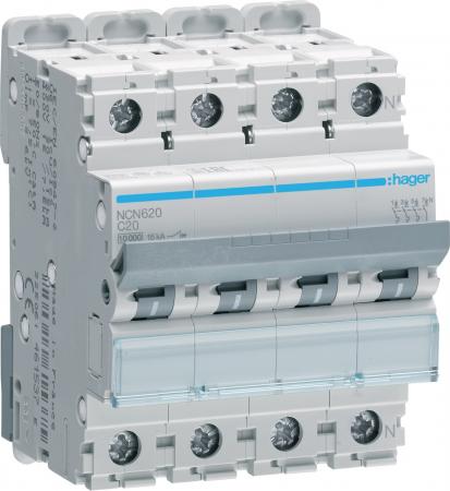 Hager LS-Schalter 3P+N 10kA/15kA C-20A 4M