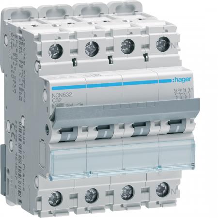 Hager LS-Schalter 3P+N 10kA/15kA C-32A 4M