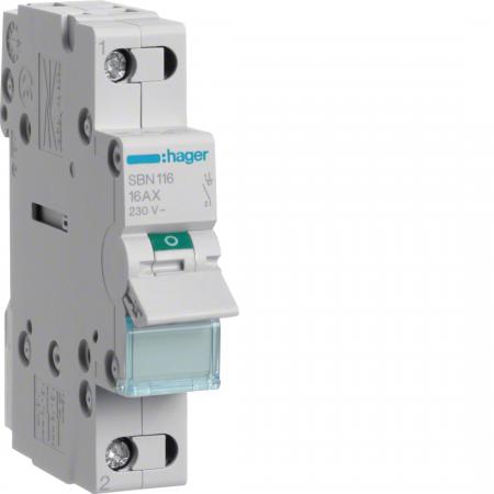 Hager Ausschalter, 1-polig, 16A, Schalter mit 1 Schließer, 230V AC, 1PLE
