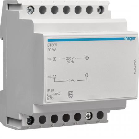 Hager Sicherheitstrafo 230V/12V, 20VA, 4PLE