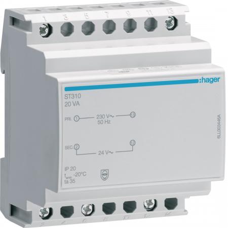 Hager Sicherheitstrafo 230V/24V, 20VA, 4PLE