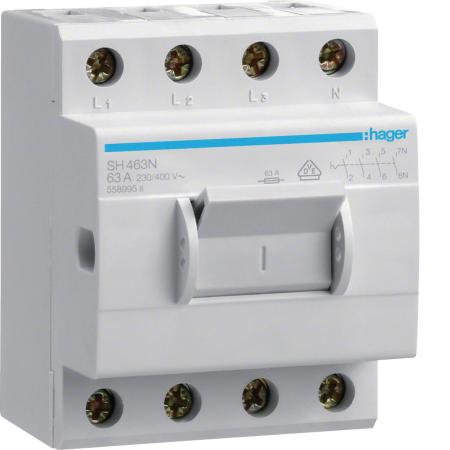 Hager Ausschalter in Kompaktbauweise, 63A, 4-polig, 4 Schließer, 400V AC, 3,5PLE