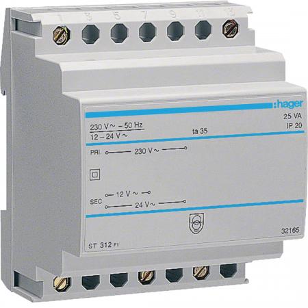 Hager Sicherheitstrafo 230V/12+24V 25VA 4PLE