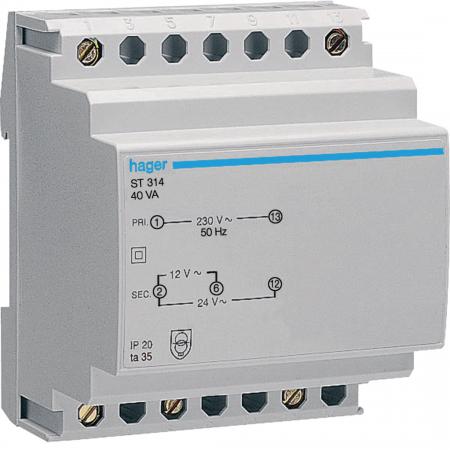 Hager Sicherheitstrafo 230V/12+24V 40VA 4PLE