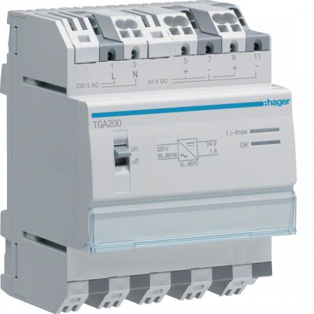Hager Spannungsversorgung 24 V DC 1A Reiheneinbau (REG), 4 PLE