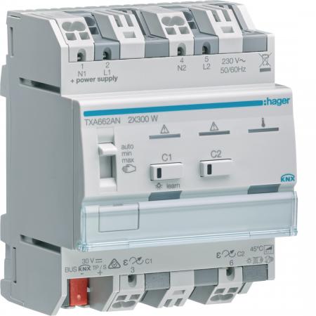 Hager KNX Universal-Dimmaktor 2-fach KNX easy, 2x300W, ESL/LED, kombinierbar