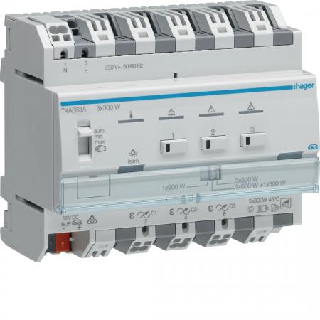 Hager KNX Universal-Dimmaktor 3-fach KNX easy/ETS, 3x300W, ESL/LED