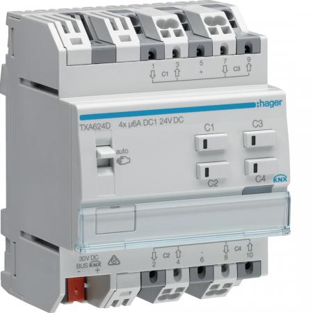Hager KNX Rollladen-/Jalousieaktor 4-fach KNX easy, 24V, für Jalousiesteuerung