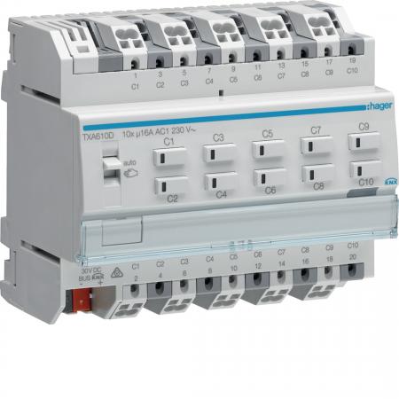 Hager KNX Schalt-/Jalousieaktor 10/5-fach KNX easy, 16A, C-Last, für Jalousieste
