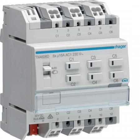 Hager KNX Schalt-/Jalousieaktor 6/3-fach KNX easy, 16A, C-Last, für Jalousiesteu