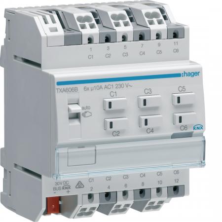 Hager KNX Schalt-/Jalousieaktor 6/3-fach KNX easy/ETS, 10A, für Jalousiesteuerun