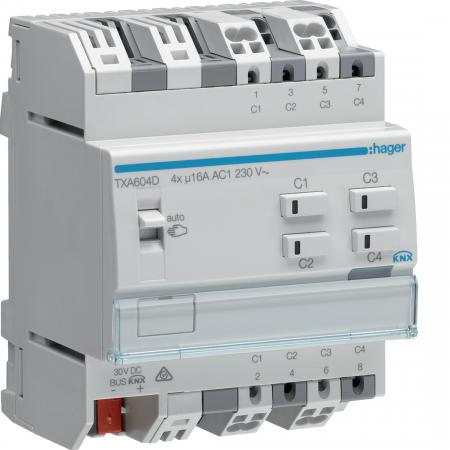Hager KNX Schalt-/Jalousieaktor 4/2-fach KNX easy, 16A, C-Last, für Jalousiesteu