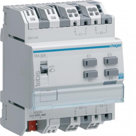Hager KNX Binäreingang 4-fach, Schnittstelle 230V AC an KNX Bus, Reiheneinbau, 4