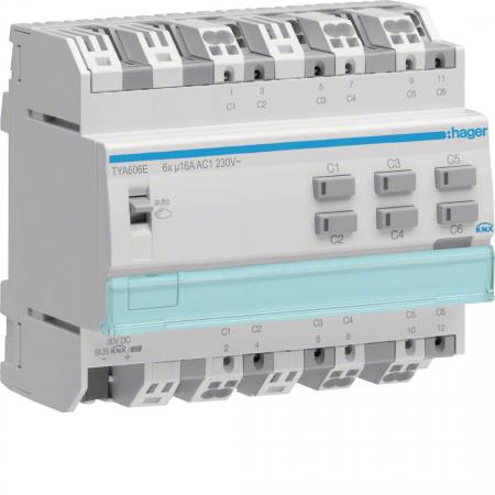 Hager Schaltaktor 6fach KNX,16A,C-L.,Stromerk.
