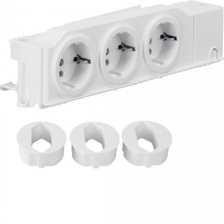 Hager Schuko-Steckdose (Hutschienensteckdose), universal, 3-fach drehbar, geschr