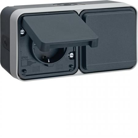 Hager Steckd. SK 2f waag m. Klappd. 4L AP gr