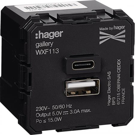 Hager USB-Ladegerät A+C