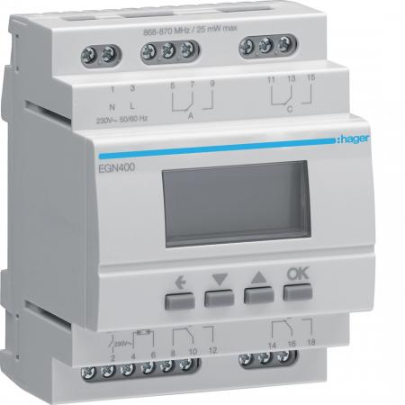 Hager Digitale Multifunktions-Zeitschaltuhr für Hutschiene mit Bluetooth, 4-Kana