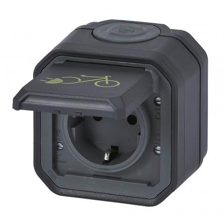 Legrand 069784L Plexo New Feuchtraum-Steckdose 230V 16A mit Fahrrad-Markierung Anthrazit