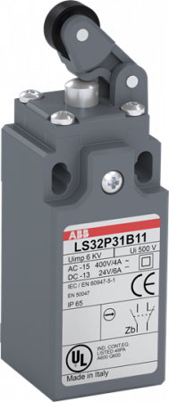 ABB LS32P31B11 Standard-Positionsschalter Kunststoff-Gehäuse grau IP65 K.st.-Rollenhebel auf Stahl-Druckbolzen