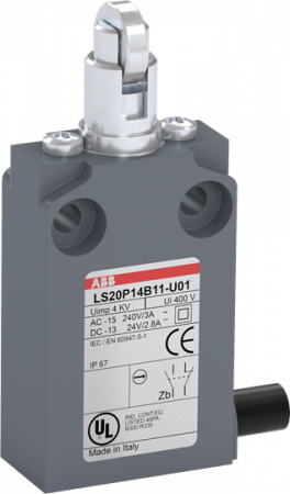 ABB LS20P14B11-U01 Positionsschalter Kunststoff-Geh. grau IP67, Stahl-Rollendr.bolzen quer verzinkt