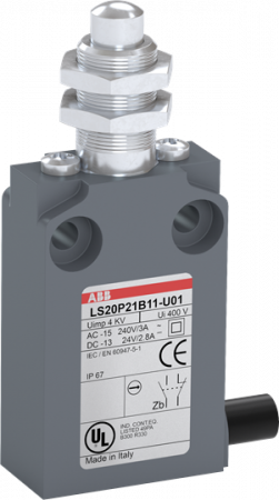 ABB LS20P21B11-U01 Positionsschalter Kunststoff-Gehäuse grau IP67 Messingdruckbolzen vernickelt