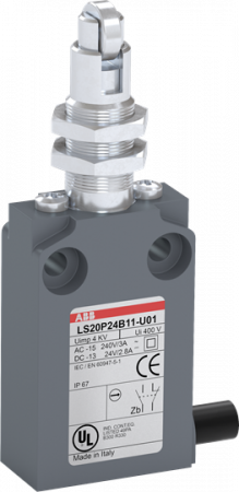 ABB LS20P24B11-U01 Positionsschalter Kunststoff-Geh. grau IP67 Stahl-Rollendr.bolzen quer verzinkt