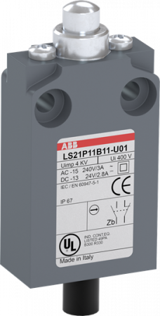 ABB LS21P11B11-U01 Positionsschalter Kunststoff-Gehäuse grau IP67 Messingdruckbolzen vernickelt