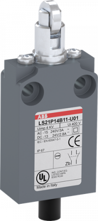 ABB LS21P14B11-U01 Positionsschalter Kunststoff-Geh. grau IP67 Stahl-Rollendruckb. quer verzinkt