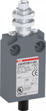ABB LS21P21B11-U01 Positionsschalter Kunststoff-Gehäuse grau IP67 Messingdruckbolzen vernickelt