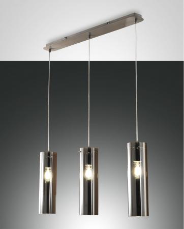 SINTESI PENDELLEUCHTE 3-FLAMMIG DIMMBAR IN RAUCHGRAU AUS BORSILICATGLAS VON FABAS LUCE