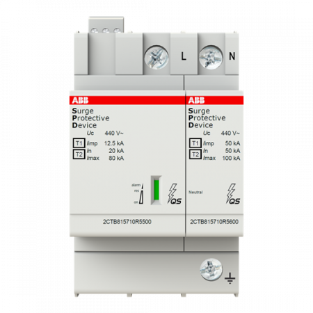 ABB OVR T1-T2 1N 12.5-440s P TS QS Kombi-Ableiter T1-T2 12.5kA/Pol, TT/TN 1+N, Uc 440V, Up 1, 8 kV, TS