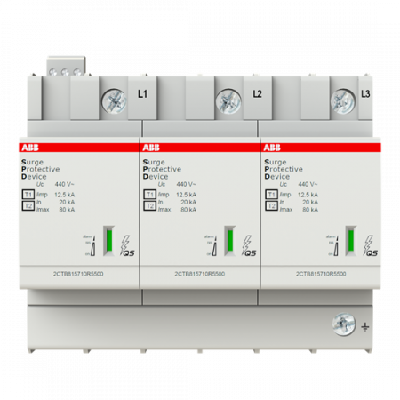 ABB OVR T1-T2 3L 12.5-440s P TS QS Kombi-Ableiter T1-T2 12.5kA/Pol, TNC 3, Uc 440V, Up 1, 6 kV, TS