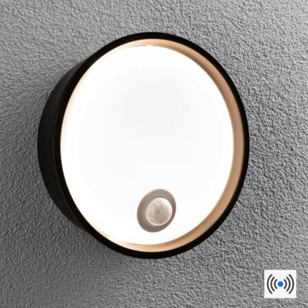 Paulmann 94698 LED Außenwandleuchte Platomo Bewegungsmelder seewasserresistent Spritzwasser geschützt rund 180mm warmweiß 14,5W Schwarz Kunststoff