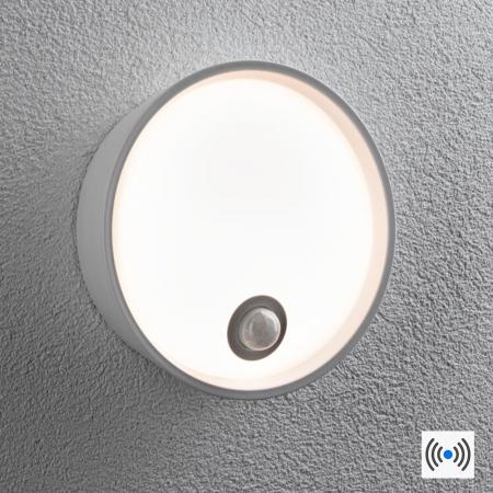Paulmann 94699 LED Außenwandleuchte Platomo Bewegungsmelder seewasserresistent Spritzwasser geschützt rund 180mm warmweiß 14,5W Weiß Kunststoff