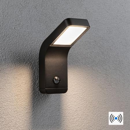 Paulmann 94745 LED Außenwandleuchte Kulma modern Bewegungsmelder seewasserresistent Spritzwasser geschützt 90x174mm warmweiß 7,5W Anthrazit Aluminium