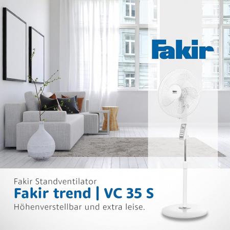 Fakir SDA 6958009 Standventilator VC 35 S in Weiß 3 Stufen, Timer, höhenverstellbar