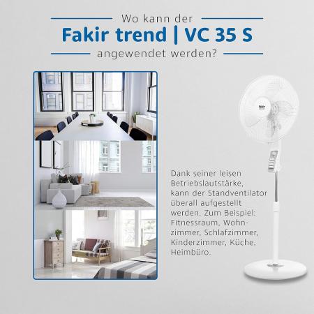 Fakir SDA 6958009 Standventilator VC 35 S in Weiß 3 Stufen, Timer, höhenverstellbar