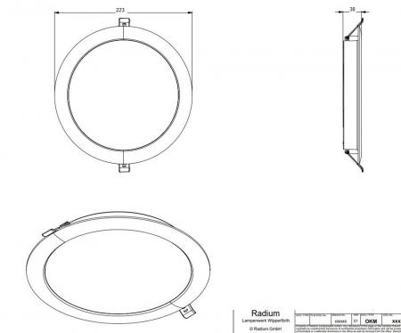 Radium LED Downlight Essence IP54 22W 2420lm 4000K neutralweiß 110° Ø223mm - Deckenausschnitt liegt bei 195–205mm