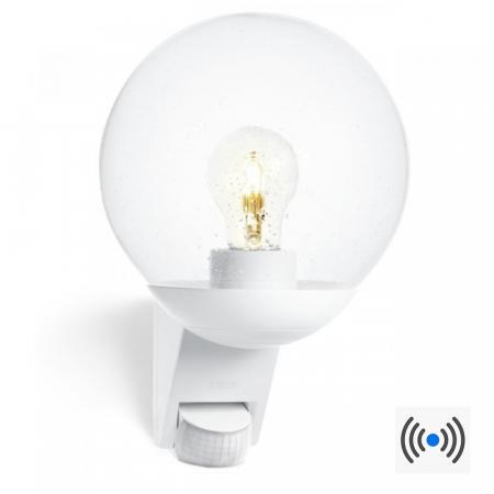 STEINEL L 585 S Außenwandleuchte mit Bewegungssensor in Weiß mit Kristallglaskugel