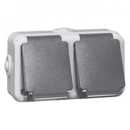 PEHA by Honeywell D 6632 WAB SCHUKO-Doppelsteckdose 2-fach Grau IP44 16 A 250 V 00306211