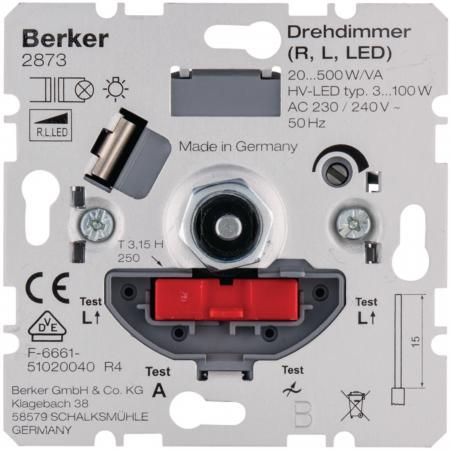 Berker 2873 Drehdimmer NV (R, L, LED) mit Softrastung, Dimmer zur Lichtsteuerung
