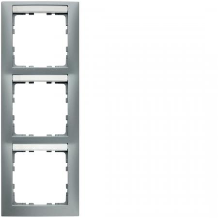 Berker 10139959 Rahmen 3-fach senkrecht, mit Beschriftungsfeld, Serie S.1, alumi