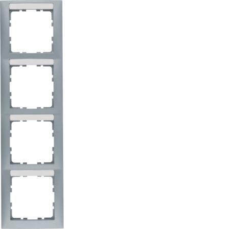 Berker 10149959 Rahmen 4-fach senkrecht, mit Beschriftungsfeld, Serie S.1, alumi