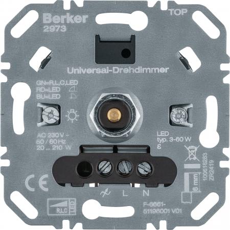 Berker 2973 Universal-Drehdimmer (R, L, C, LED) mit Softrastung für Lichtsteueru