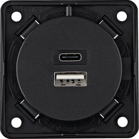 Berker 926202505 USB Ladesteckdose, Ladedose 230 V, 2fach, 3A, A+C, Integro, ant