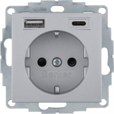 Berker 48141404 Steckdose SCHUKO/USB AC 20W PD B3 alu mt