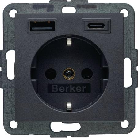 Berker 48141606 Steckdose SCHUKO/USB AC 20W PD B3 ant mt