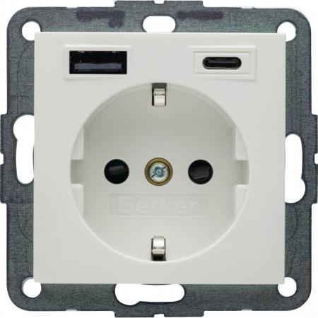 Berker 48141909 Steckdose SCHUKO/USB AC 20W PD S1 pw mt