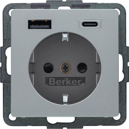 Berker 48146084 Steckd. SCHUKO/USB AC 20W PD Qx alu samt